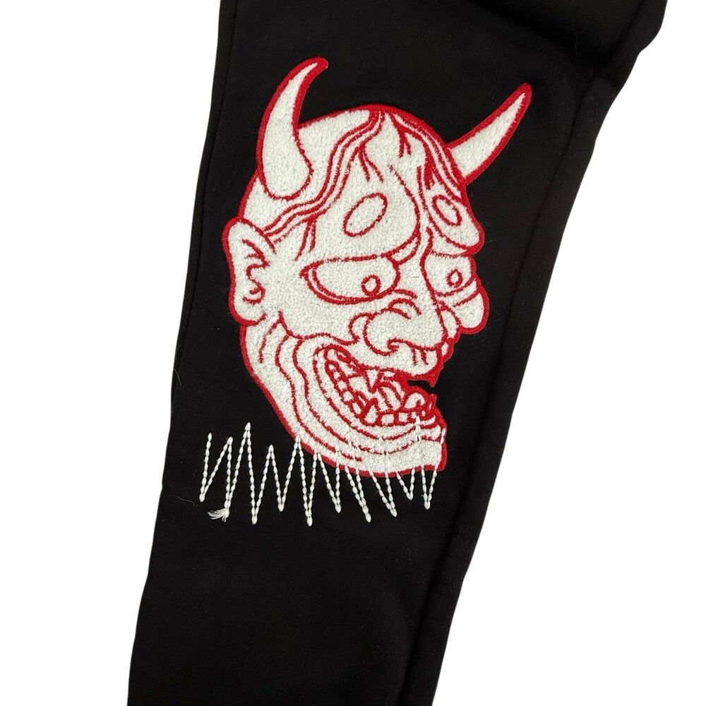 Smoke Rise Split Jogger Sweatpant Men Small Leave Me Alone Embroidered Devil - Picture 3 of 12